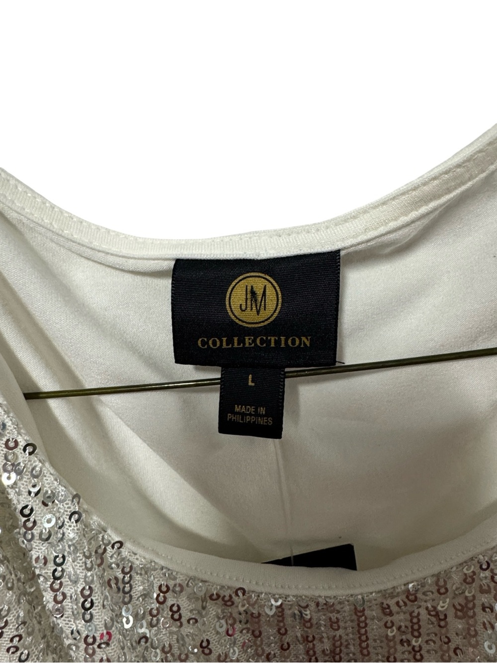 JM Collection Silver Sequin Cold Shoulder Blouse - Picture 3 of 5